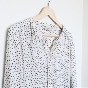 LOFT Black and White Polka Dot Flowy Blouse L